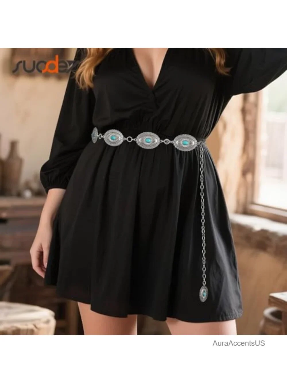Western Chain Belt for Women Cowgirl Concho Country Turquoise Fashion Waist Belt